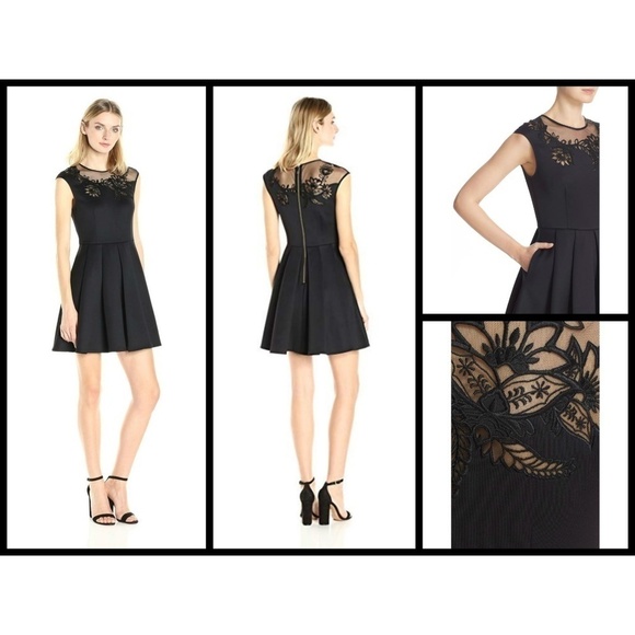 💕TED BAKER💕 Black Embroidered Mesh Skater Dress - Picture 5 of 8